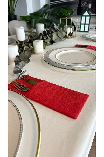 Decamor home Linen Textured Glitter Red Spoon Rest 6 Pieces 10 X 24 cm