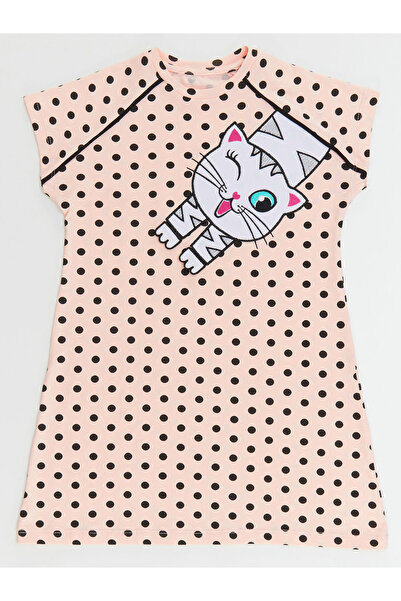 Denokids Pink Polka Dot White Cat Summer Dress - Girl