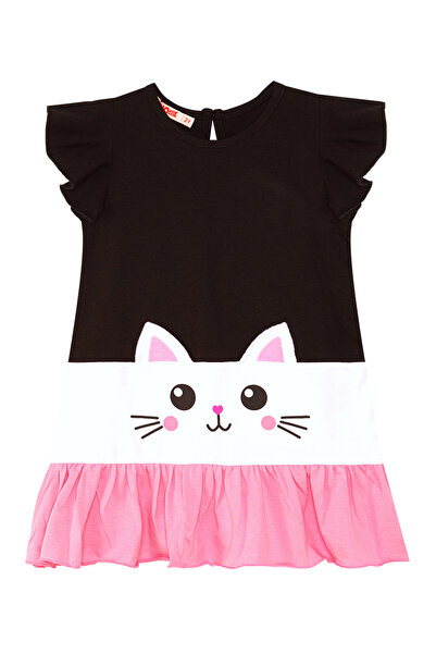 Denokids White Cat Ruffle Black Summer Dress for Girl