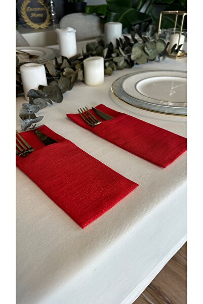 Decamor home Linen Textured Glitter Red Spoon Rest 6 Pieces 10 X 24 cm
