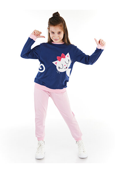 Denokids Cat Boncuk Girl's Tracksuit Set