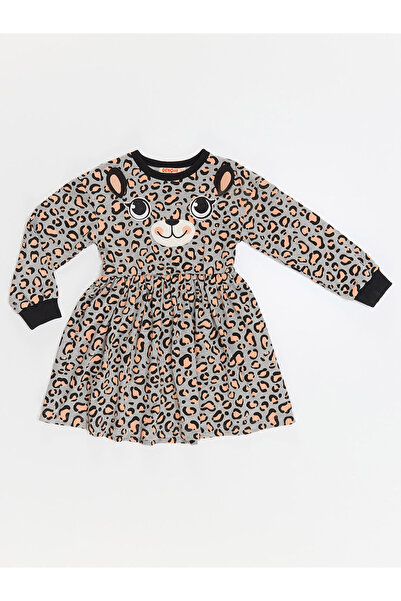 Denokids Leopard Patterned Gray Girl's Dress