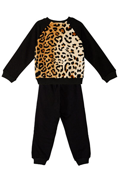 Denokids Girl's Plush Leopard Tracksuit Set - Winter