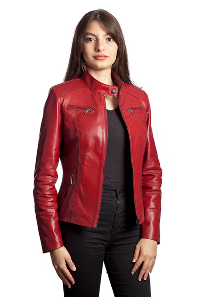 duarte deri Kırmızı Kadın Hakiki Deri Mont