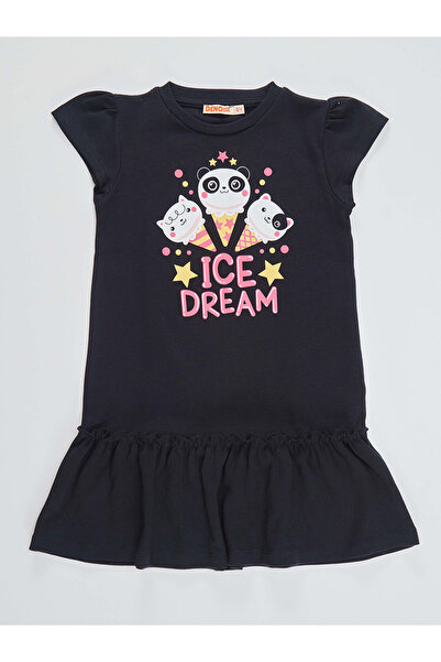Denokids Girl's Cotton Summer Navy Blue Dress - Ice Cream Dream
