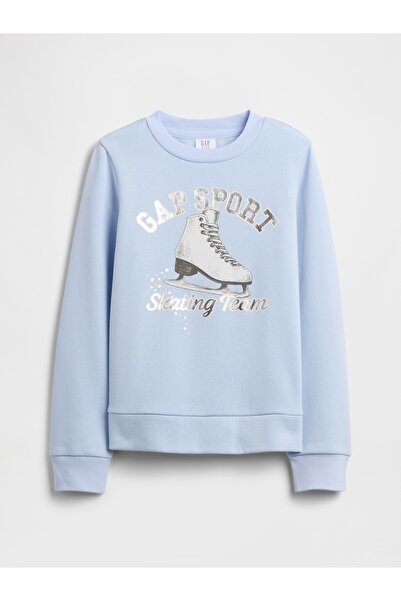 GAP Kız Çocuk Açık Mavi Grafik Logo Baskılı Sweatshirt