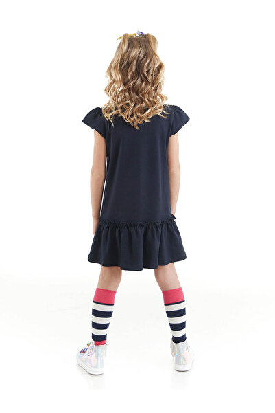 Denokids Girl's Cotton Summer Navy Blue Dress - Ice Cream Dream