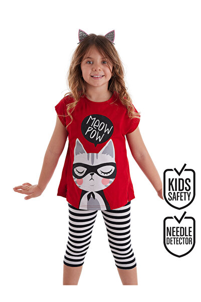 MSHB&G Red Meow Pow Striped Girl's Summer T-Shirt Tights Set