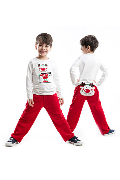 Denokids Deer New Year Men's Red Velvet Suit