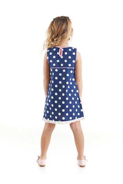 Denokids Dívčí tmavě modré puntíkované letní popelínové šaty