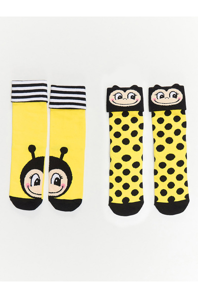 Denokids Arı Girl Yellow Black Sock Set of 2