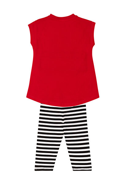 MSHB&G Red Meow Pow Striped Girl's Summer T-Shirt Tights Set