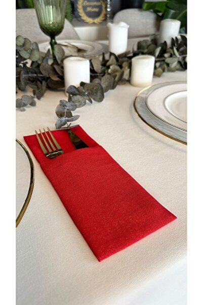 Decamor home Linen Textured Glitter Red Spoon Rest 6 Pieces 10 X 24 cm