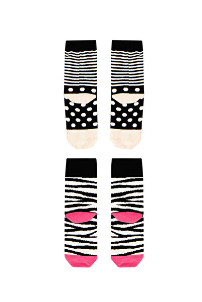Denokids Zebra Patterned 2-Piece Socks Set for Girls