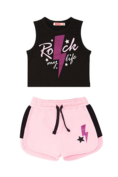MSHB&G Rock Life Girl - Black Pink Summer Crop T-shirt and Shorts Set