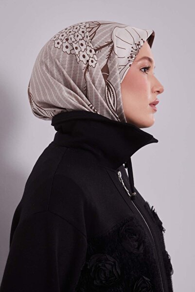 Levidor وشاح حريري من التويل بنمط زهرة الزنبق باللون الأسود المنك