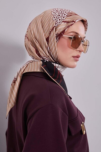 Levidor وشاح حريري من التويل بنمط زهرة الزنبق باللون الأزرق الداكن