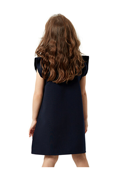 Denokids Unique Unicorn Patterned - Girl's Navy Blue Frilly Summer Dress