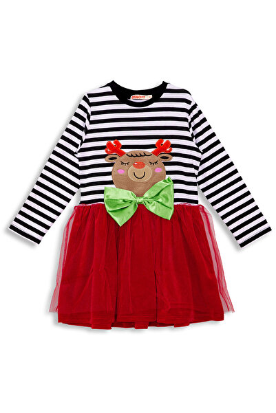 Denokids Red Girl's New Year's Kokoş Dress