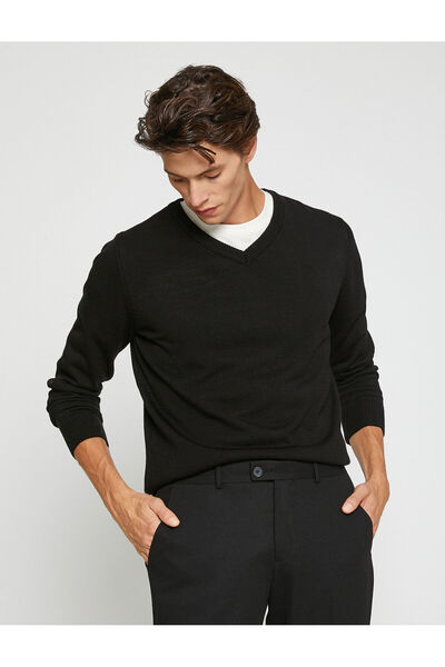 Koton Basic-Strickpullover mit V-Ausschnitt