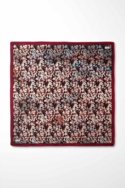 Levidor Red Floral Abstract Pattern Twill Silk Scarf