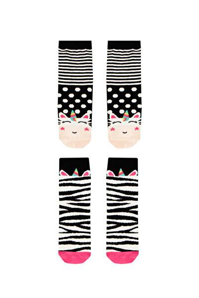 Denokids Zebra Patterned 2-Piece Socks Set for Girls