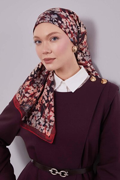 Levidor Red Floral Abstract Pattern Twill Silk Scarf