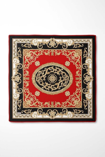 Levidor Red Leaf Pattern Twill Silk Scarf