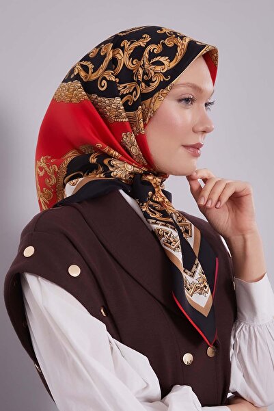 Levidor Red Leaf Pattern Twill Silk Scarf