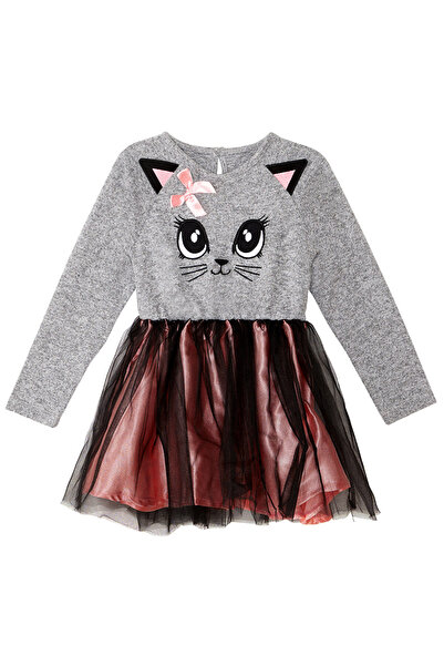 Denokids Gray Tulle Tutu Fluffy Long Sleeve Girl's Dress