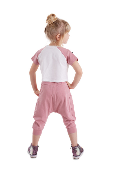 Denokids Cat Maviş Girl's T-shirt Capri Shorts Set