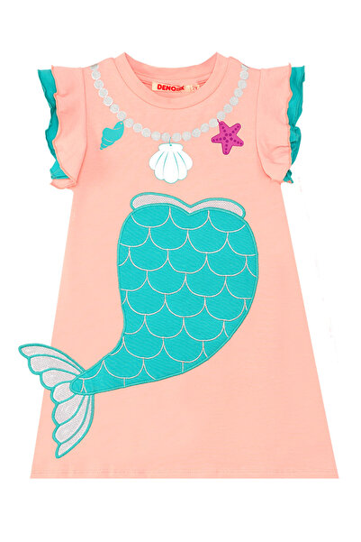 Denokids Pink Mermaid - Girl's Summer Frilly Combed Cotton Dress