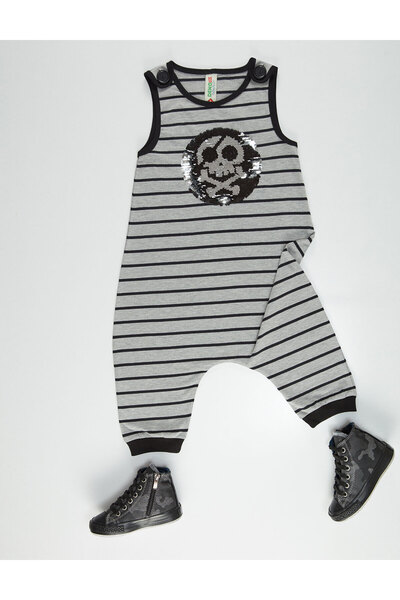 Denokids Skull Boy's Striped Jumpsuit