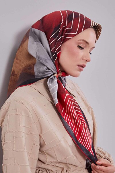 Levidor Red Patterned Twill Silk Scarf