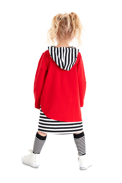 Denokids Ladybug Hooded Striped Long Sleeve Girls' Red Dress