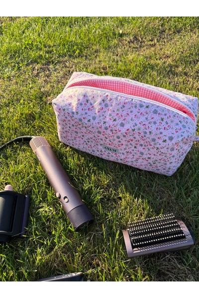 AXUM حقيبة تصفيف الشعر بنمط الزهور الوردية - حجم كبير 32x14x13 سم
