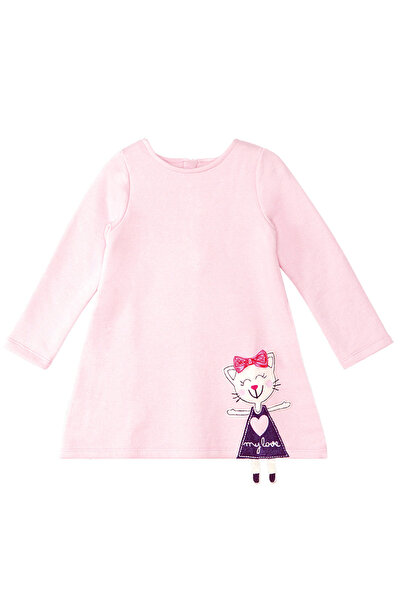 Denokids Girl - Pink Naughty Cat Print Winter Long Sleeve Dress