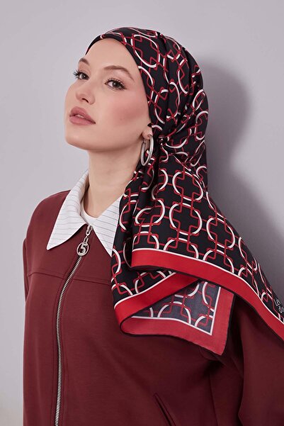 Levidor Red Elliptical Pattern Twill Silk Scarf