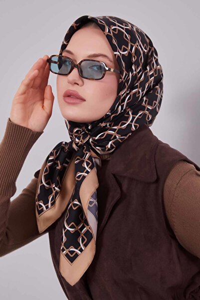 Levidor وشاح حريري بنمط بيضاوي باللون البني المر