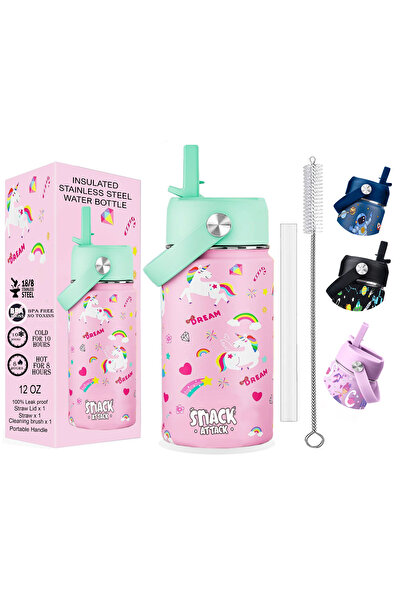 Snack Attack Kids Water Bottle for School Insulated water bottle with Straw Lid