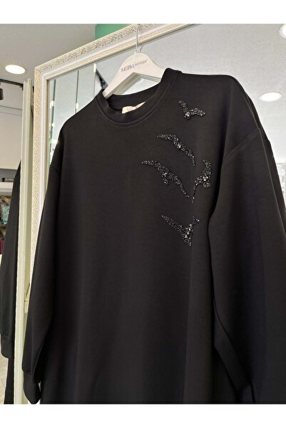 MRM MERAM BUTİK Shoulder Pad Tex Stone Tunic - Black - 48