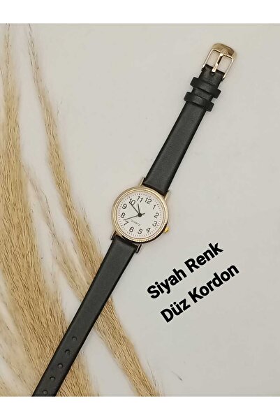 QUARTZ Marka Vintage Siyah Renk Kordon Yuvarlak Klasik Model Kadın Kol Saati bb0084