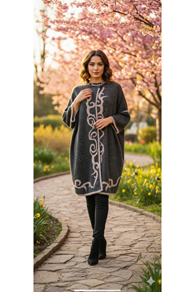 Clarity Düğme Detay Kaşmir Angora Panço