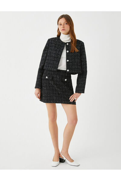 Koton Mini Tweed Skirt with Pocket Detail