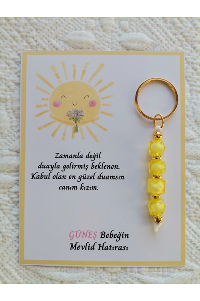 İ&DBABY 24 Adet Özel Tasarım Güneş ve Sarı Anahtarlık Hastane Yeni Doğan 40 M...