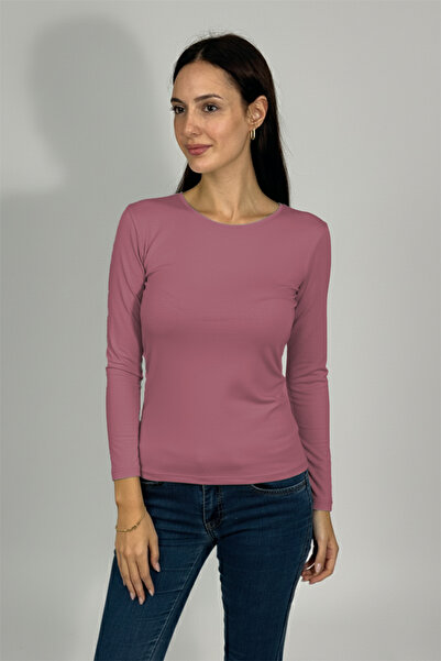 Betimoda Γυναικείο μακρυμάνικο σώμα με λαιμόκοψη 1 τεμαχίου Dusty Rose