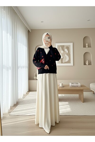 Modamorfo Cardigan tricotat cu broderie florală -Negru