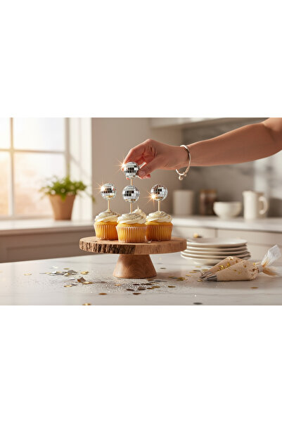 madamina 4 bucăți de decorare pentru tort în formă de minge de discoteca, orn...