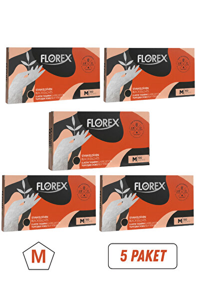 Florex Siyah Tpe Eldiven 100 Adet M Beden 5 Paket