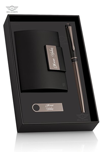 MELL & SWIPE Hediyelik Kişiye Özel Kalem İsim Baskılı 16 Gb Usb Flash Bellek, Isme Özel Kartvizitlik Business Set